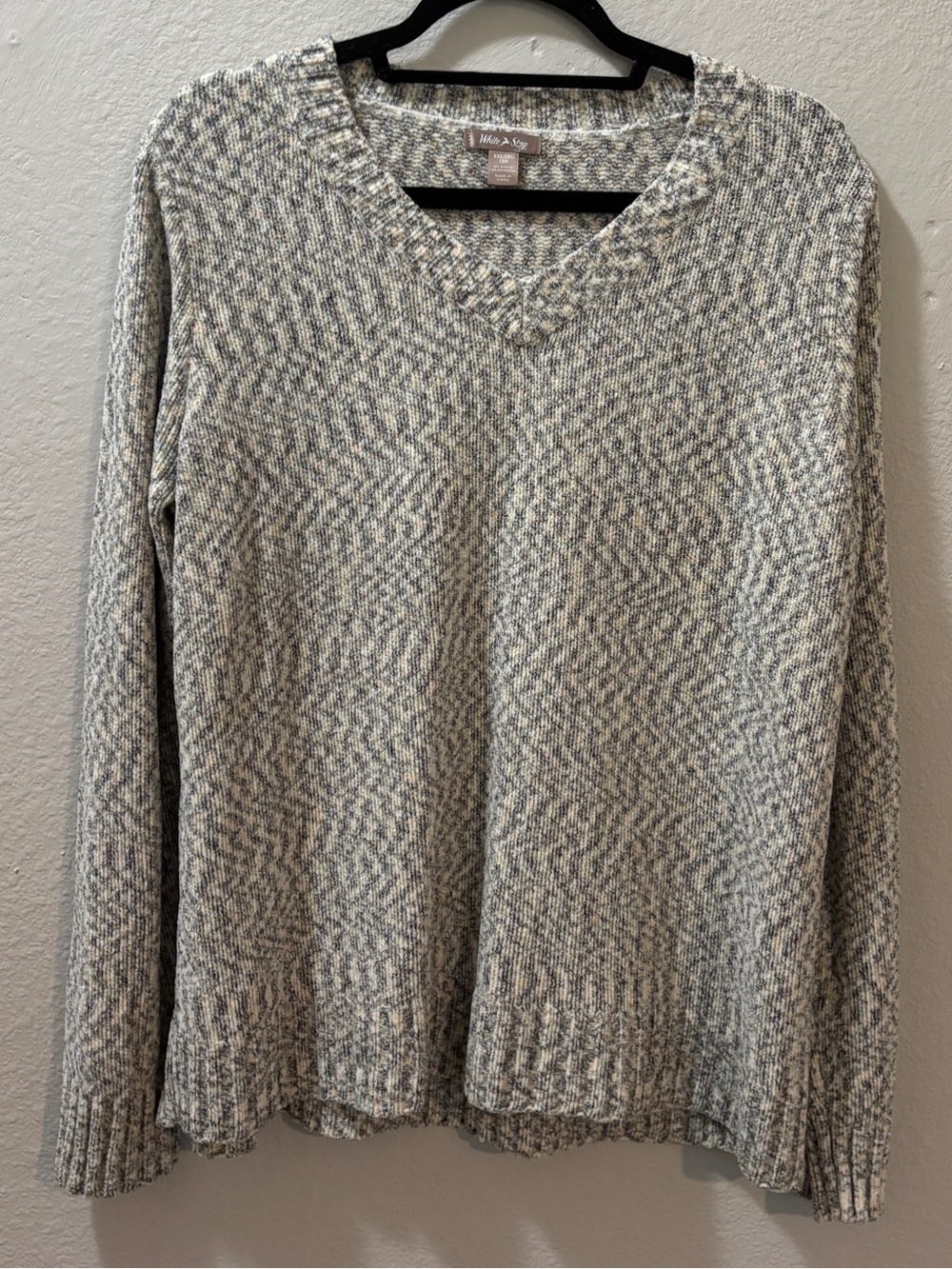 White Stag Marled V-Neck Knit Sweater Cream Gray Size XXL